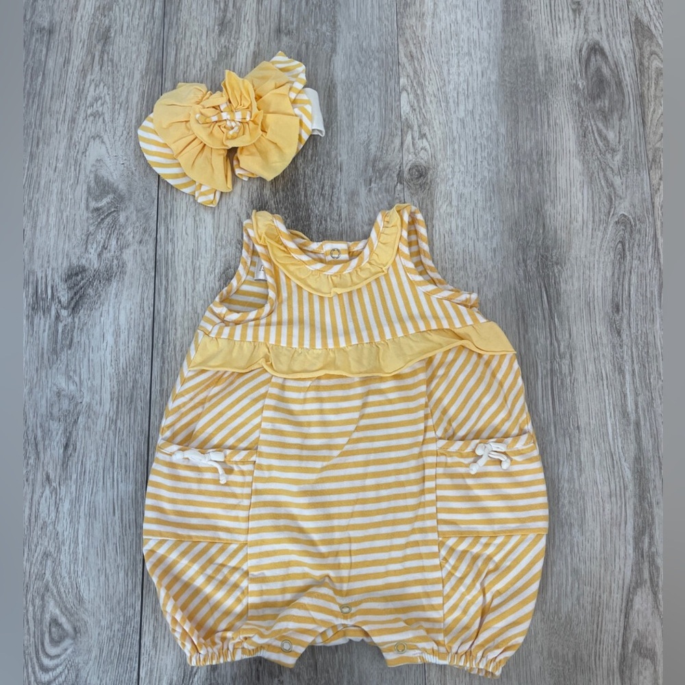 Isobella & Chloe 3M yellow and white striped Outfit With Headband